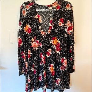 Mesh floral and leopard wrap top